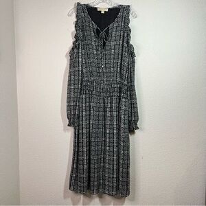 Michael Kors Black Georgette Cold Shoulder Midi Dress‎ Size XL
